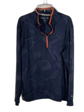 Walter Hagen Navy Camo Long-Sleeve performance 1/4 Zip with Orange Trim. Men’s M